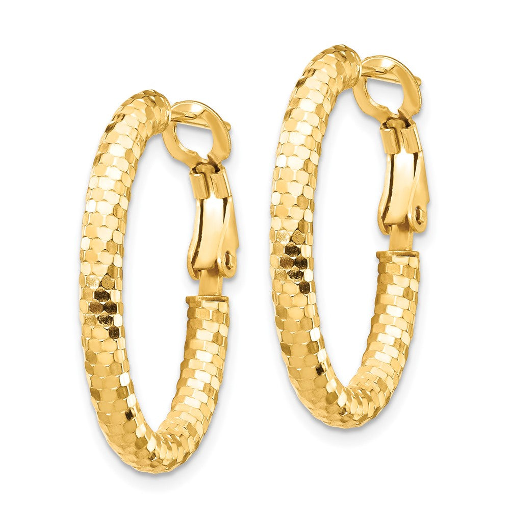 14K 3x26mm Diamond-cut Oval Omega Back Hoop Earrings