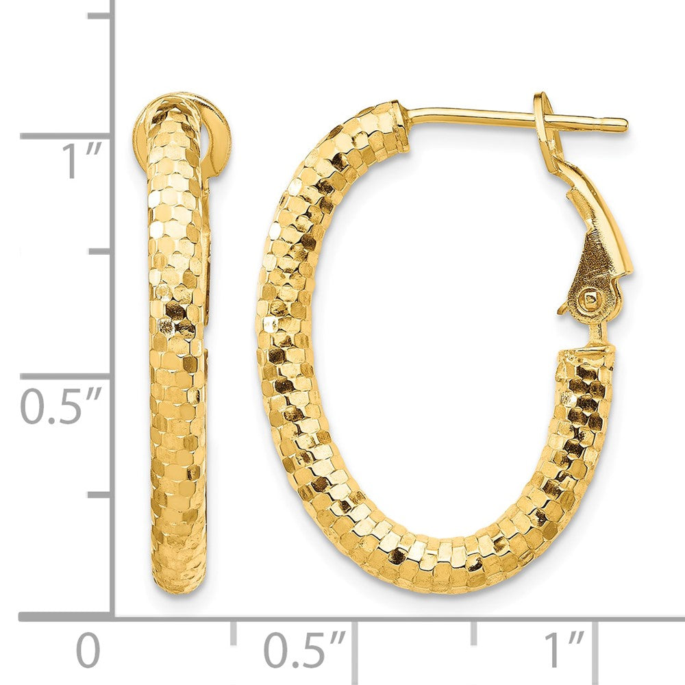 14K 3x26mm Diamond-cut Oval Omega Back Hoop Earrings