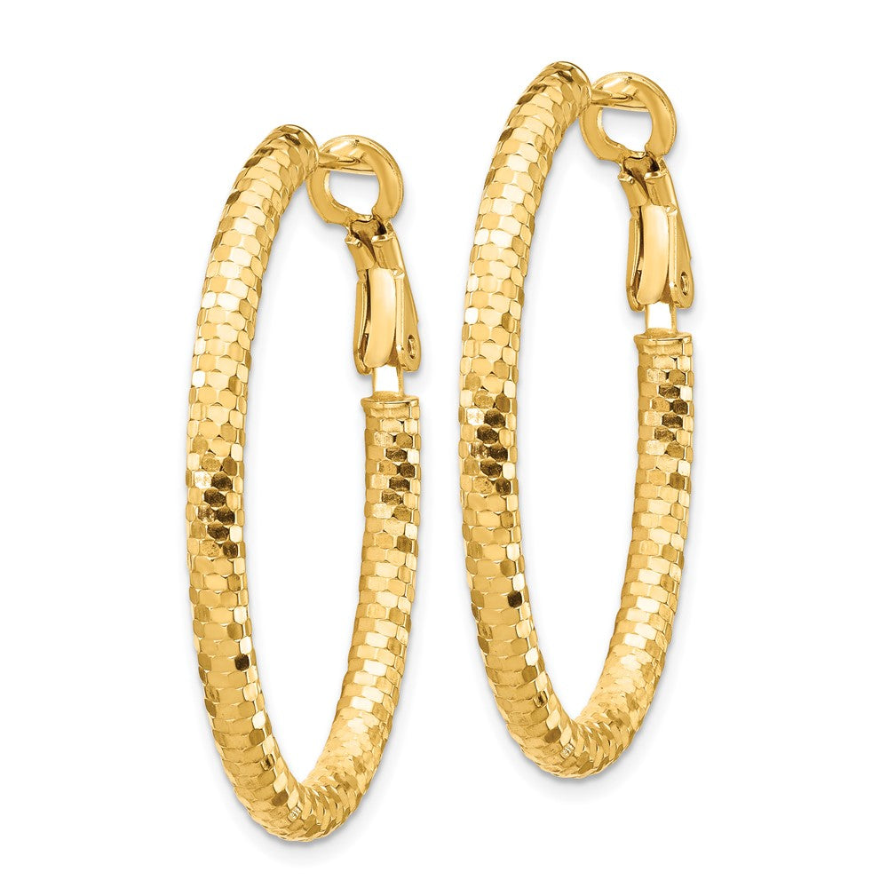 14K 3x37mm Diamond-cut Oval Omega Back Hoop Earrings