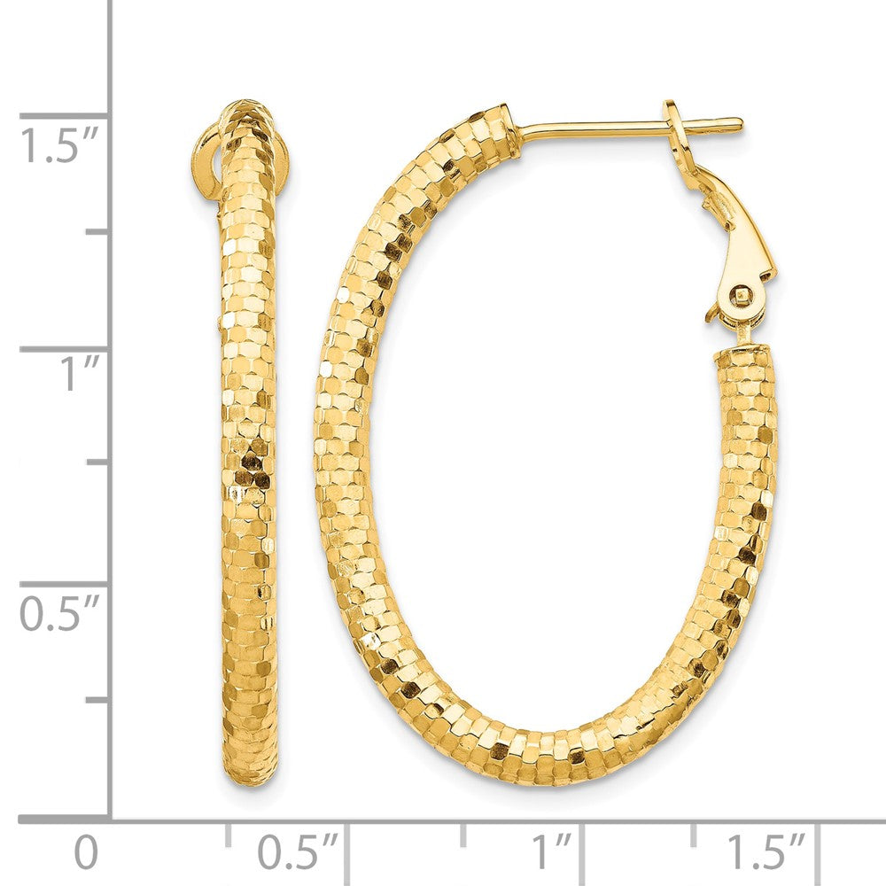 14K 3x37mm Diamond-cut Oval Omega Back Hoop Earrings