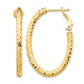 14K 3x37mm Diamond-cut Oval Omega Back Hoop Earrings