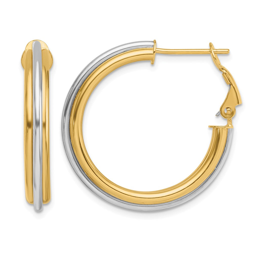 14K Two-tone 28mm Polished Omega Back Hoop Earrings