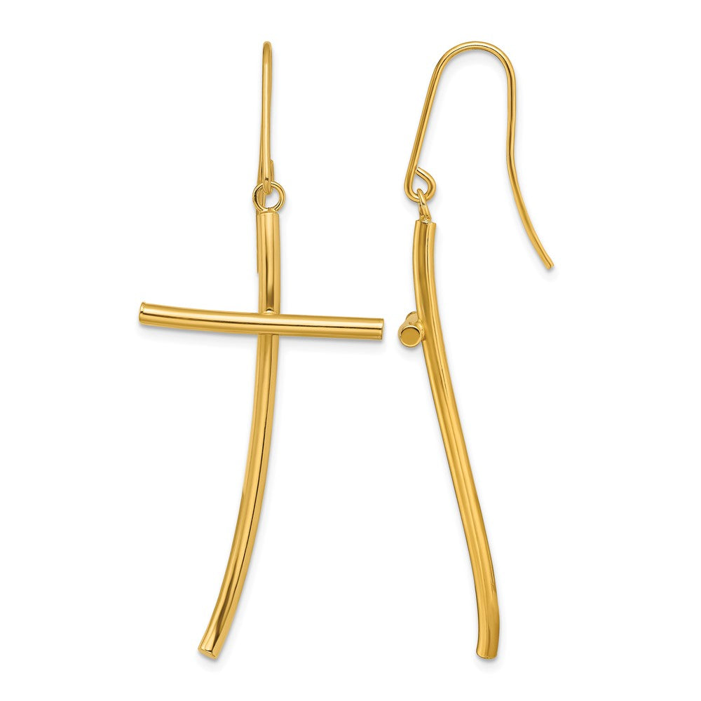 14K Polished Cross Dangle Earrings