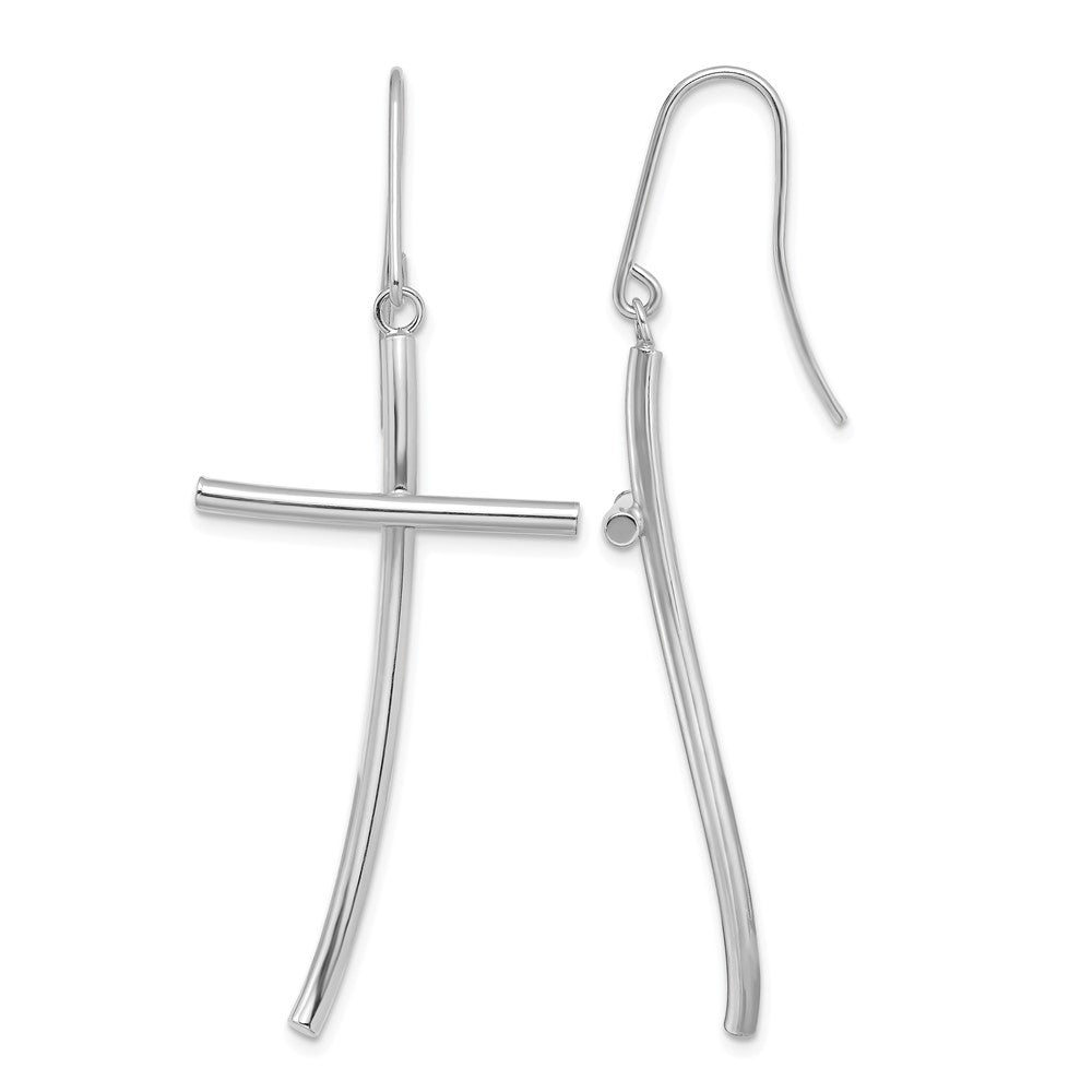 14K White Gold Polished Cross Dangle Earrings