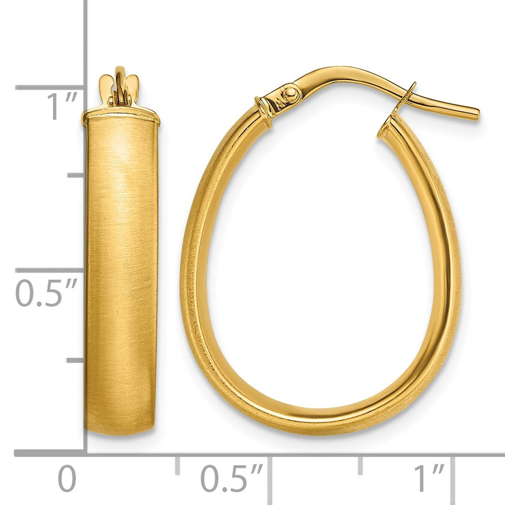 14K 4.85x18.5mm Satin and Polished Teardrop Hoop Earrings