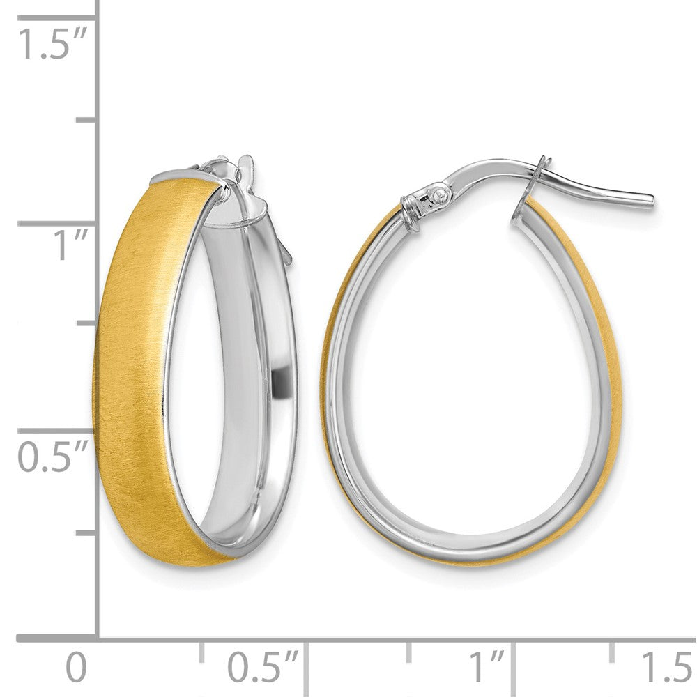 14K and White Rhodium 4.85x18.5mm Satin and Polished Teardrop Hoop Earrings