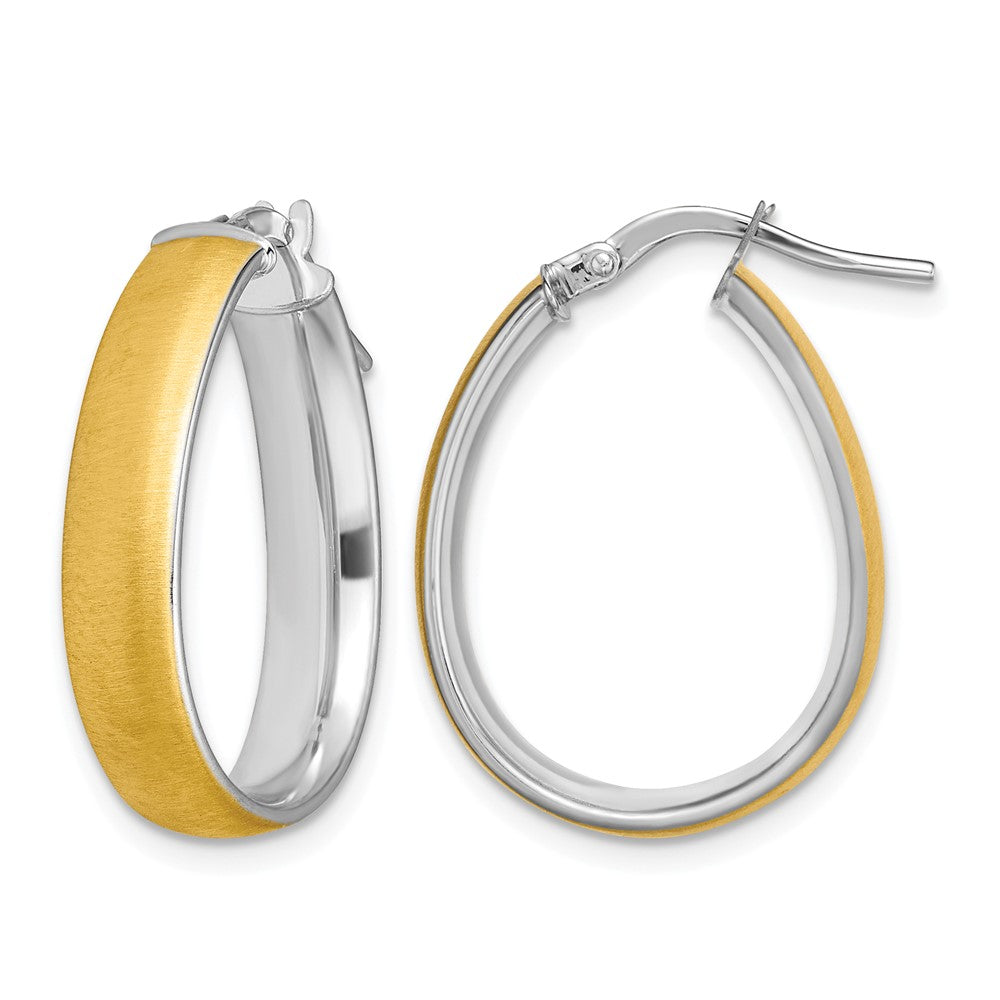 14K and White Rhodium 4.85x18.5mm Satin and Polished Teardrop Hoop Earrings