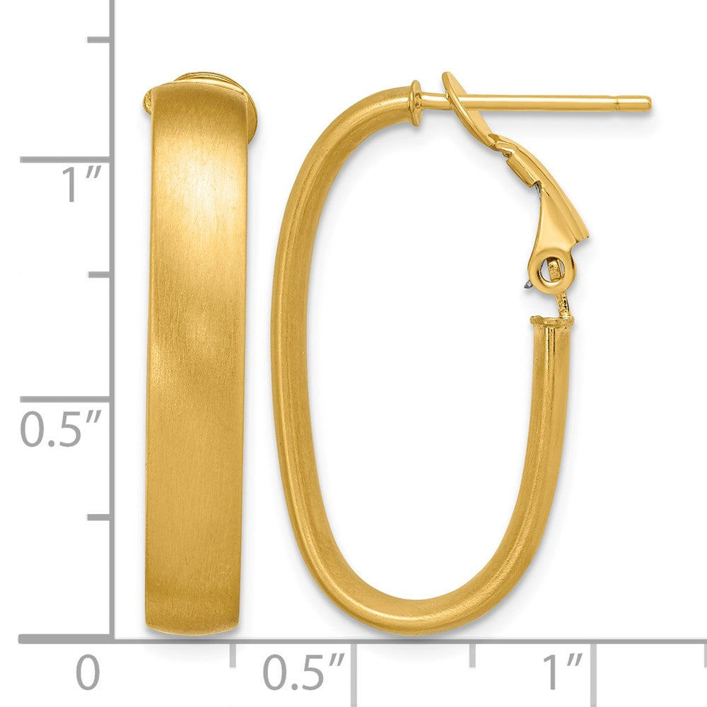14K Satin Oval Omega Back Hoop Earrings