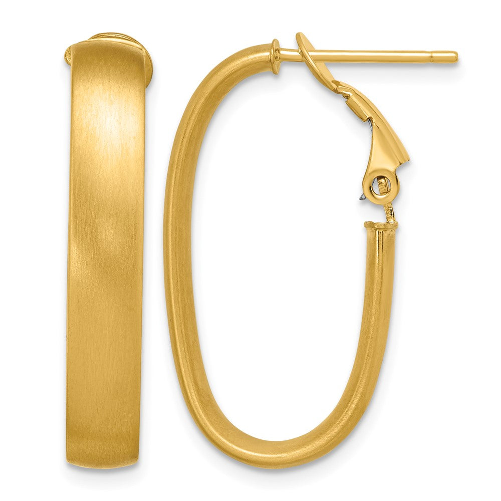 14K Satin Oval Omega Back Hoop Earrings