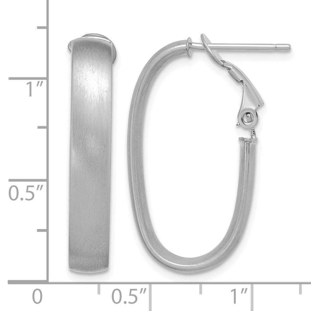 14K White Gold Satin Oval Omega Back Hoop Earrings
