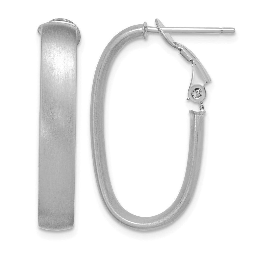 14K White Gold Satin Oval Omega Back Hoop Earrings