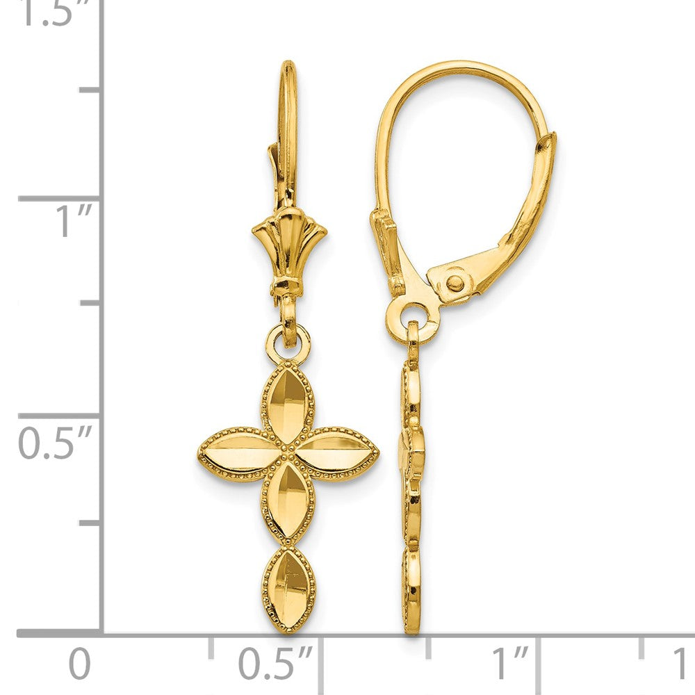 14k D/C Cross Leverback Earrings