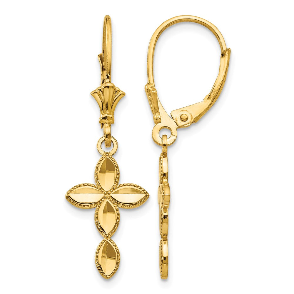 14k D/C Cross Leverback Earrings