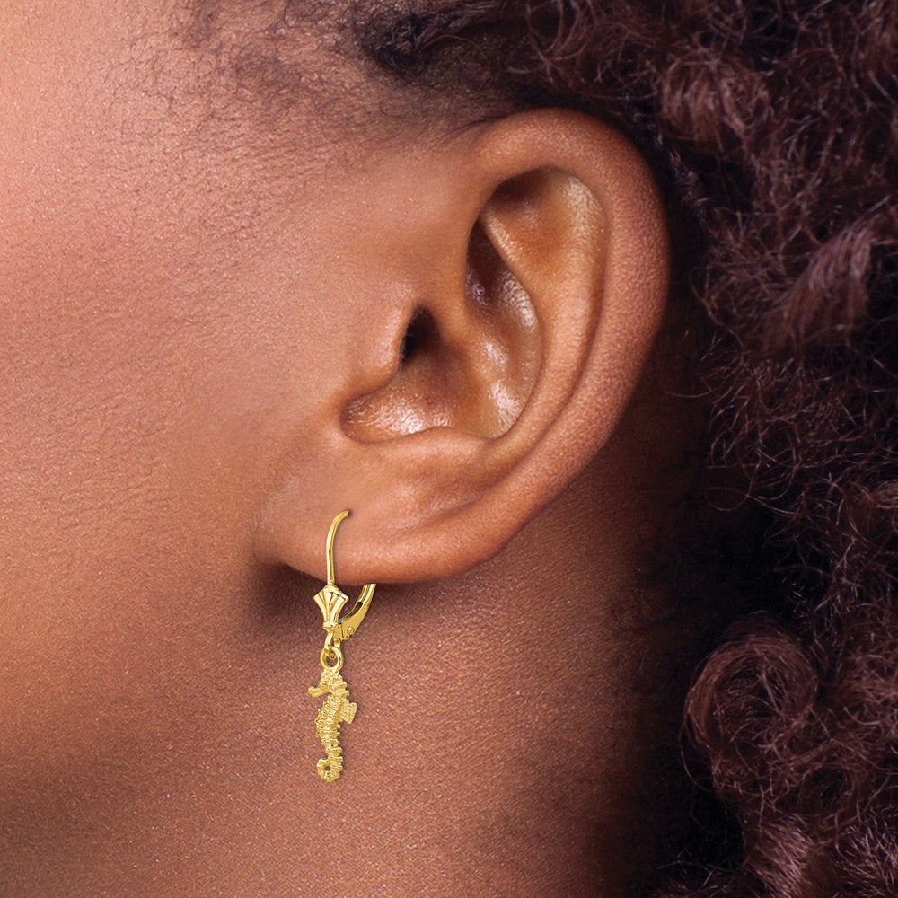 14k Seahorse Leverback Earrings