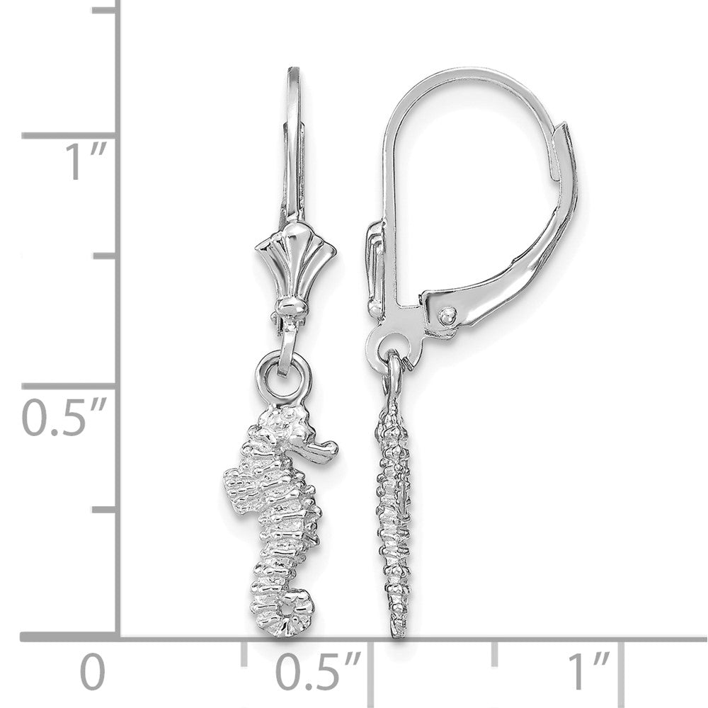 14K White Gold 3-D Seahorse Leverback Earrings