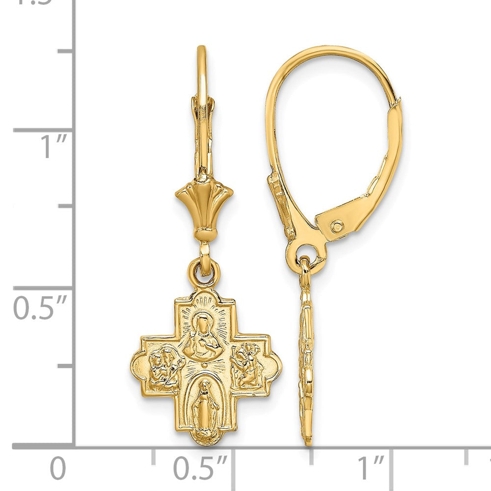 14K Small 4-Way Medal Cross Leverback Earrings