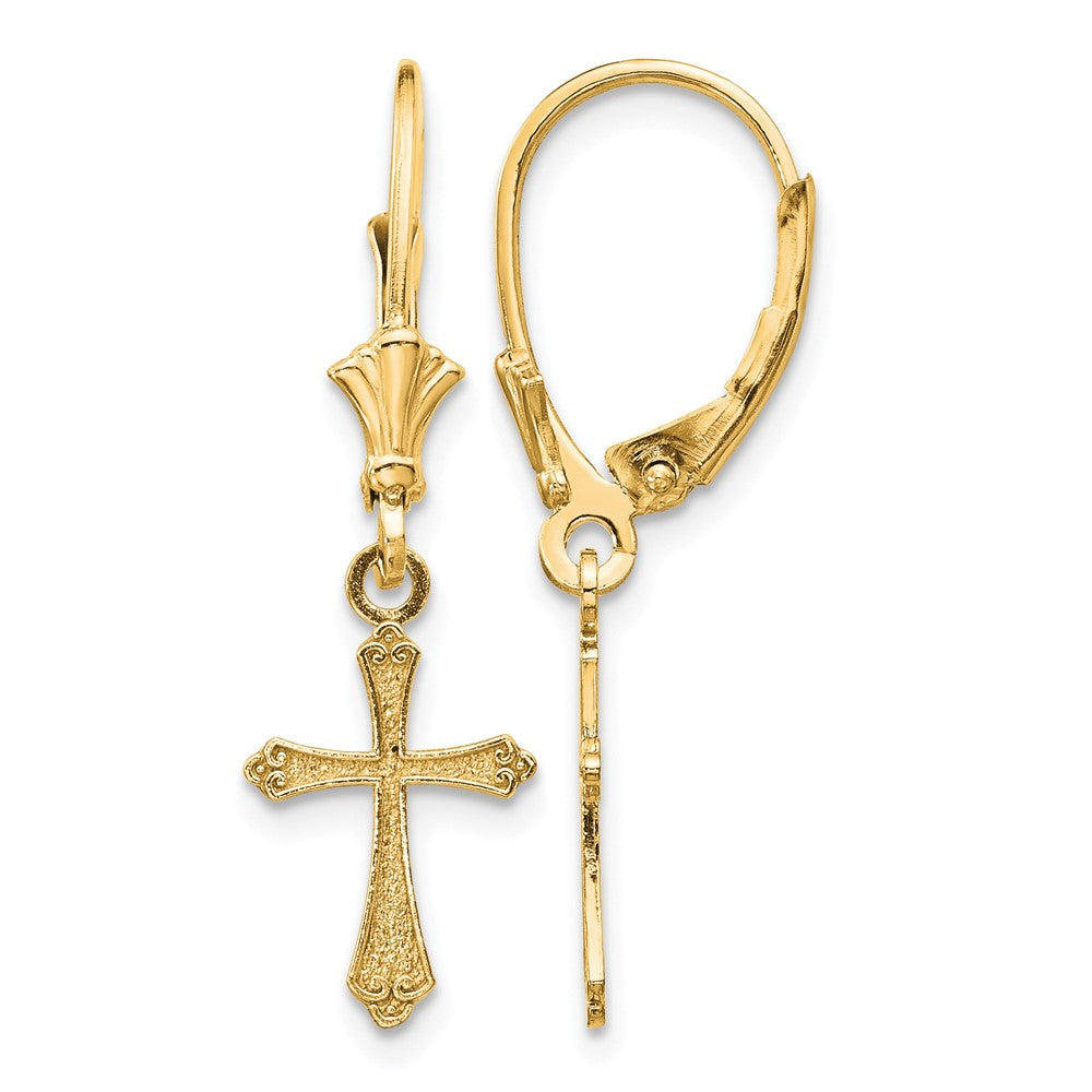 14k Cross Leverback Earrings