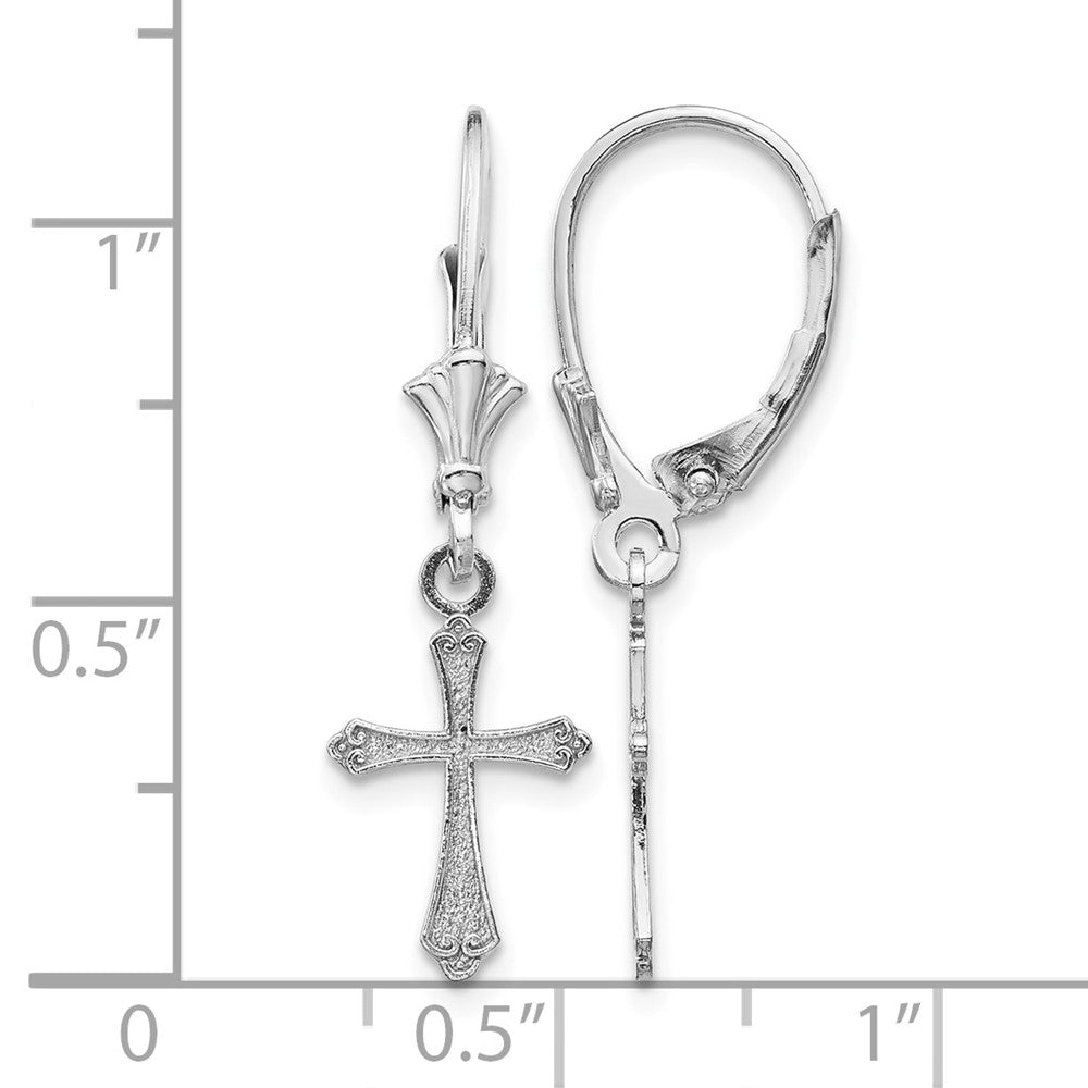 14k White Gold Cross Leverback Earrings