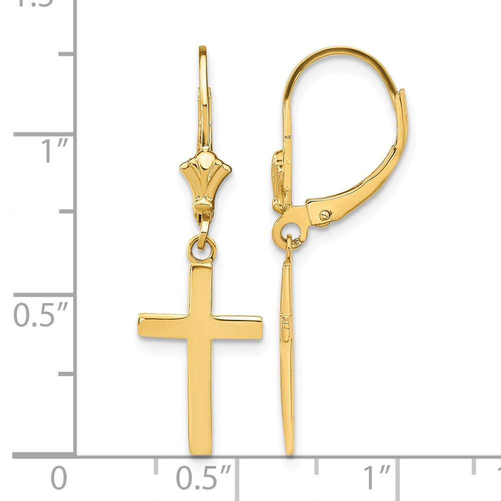 14k Polished Cross Leverback Earrings