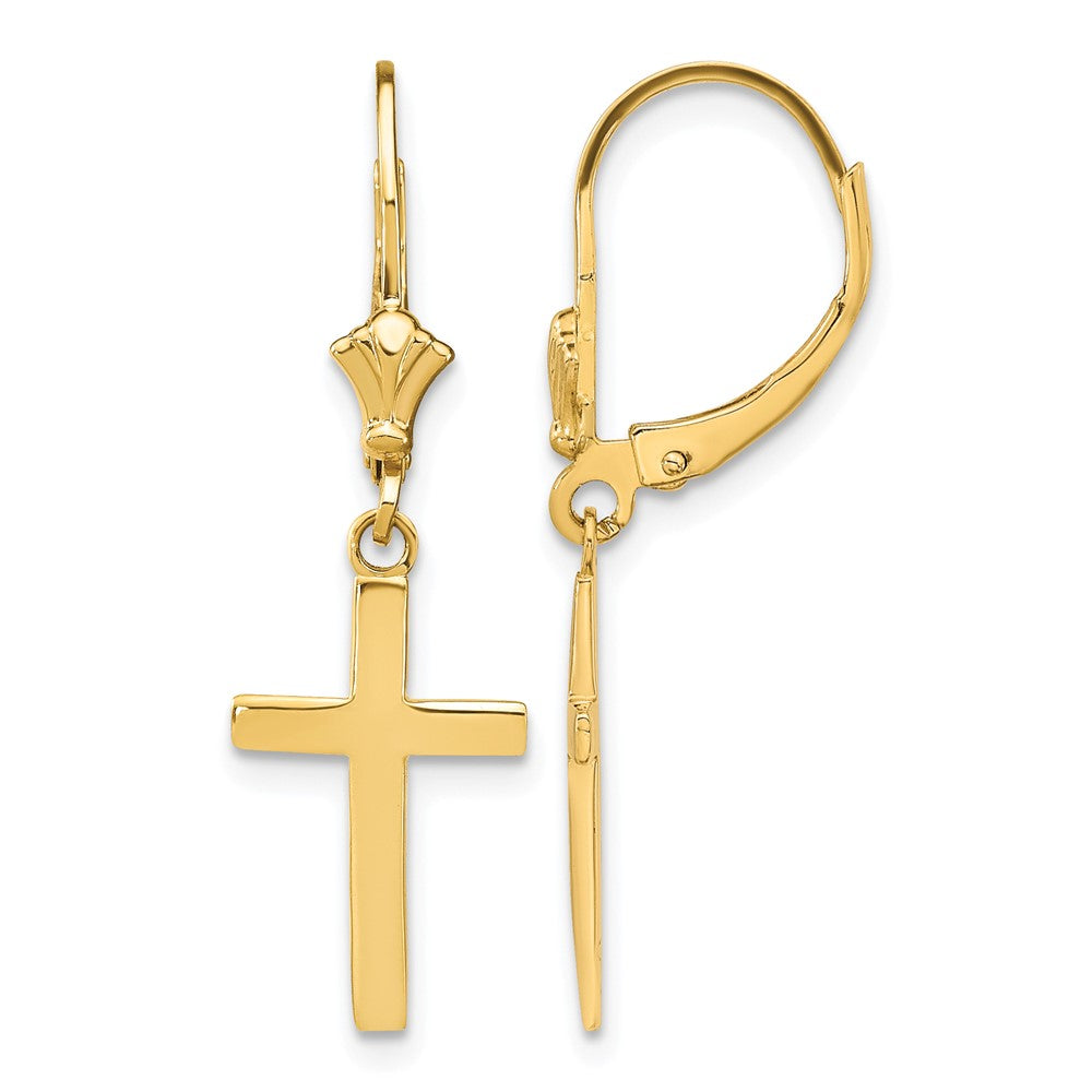 14k Polished Cross Leverback Earrings