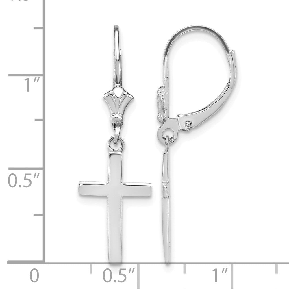 14k White Gold Polished Cross Leverback Earrings