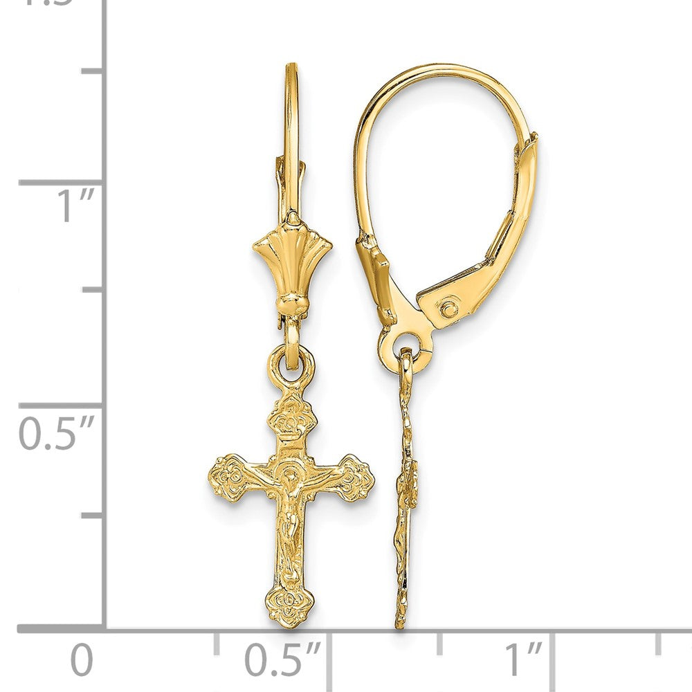 14k Crucifix Leverback Earrings