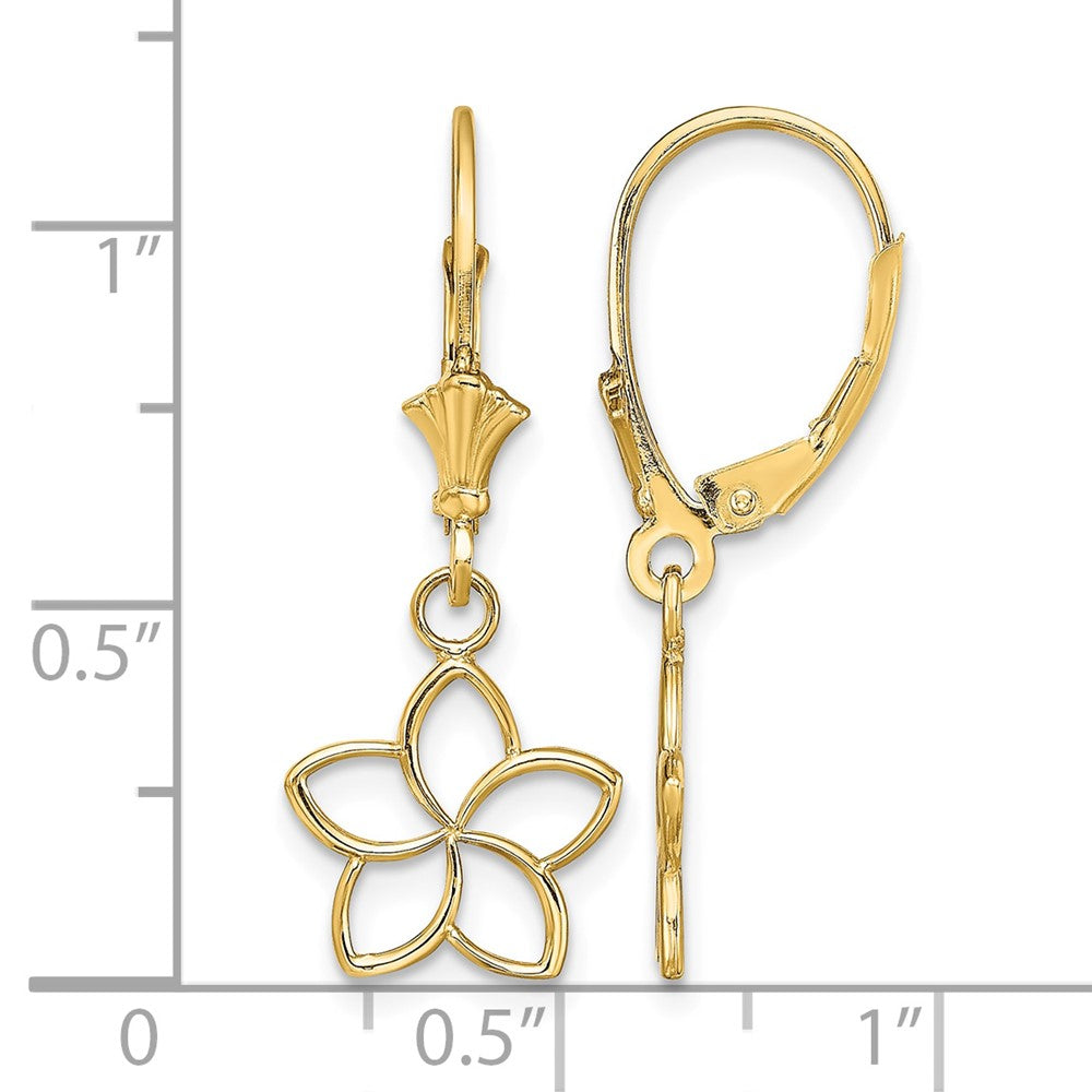 14K Polished Cut-Out Flower Leverback Earrings