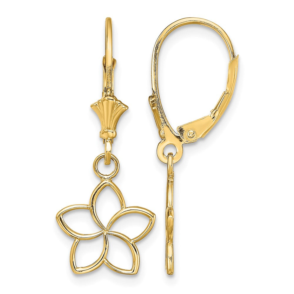 14K Polished Cut-Out Flower Leverback Earrings