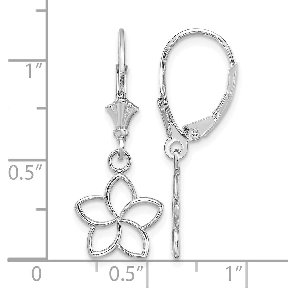 14K White Gold Polished Cut-Out Flower Leverback Earrings