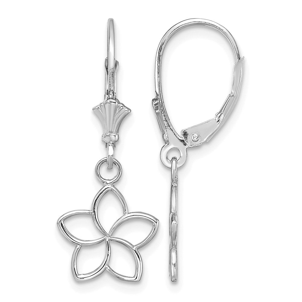 14K White Gold Polished Cut-Out Flower Leverback Earrings