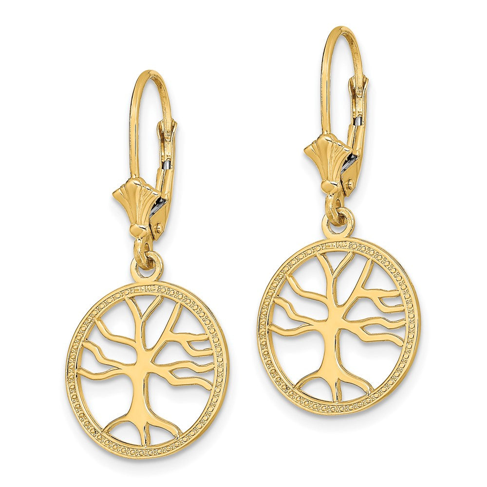 14K Tree of Life In Round Frame Leverback Earrings