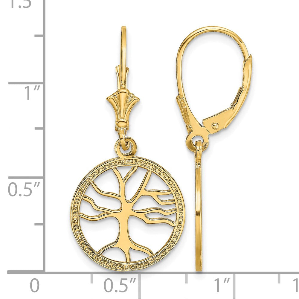 14K Tree of Life In Round Frame Leverback Earrings