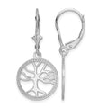 14K White Gold Tree of Life In Round Frame Leverback Earrings