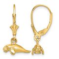 14K 3-D Polished Mini Manatee Leverback Earrings