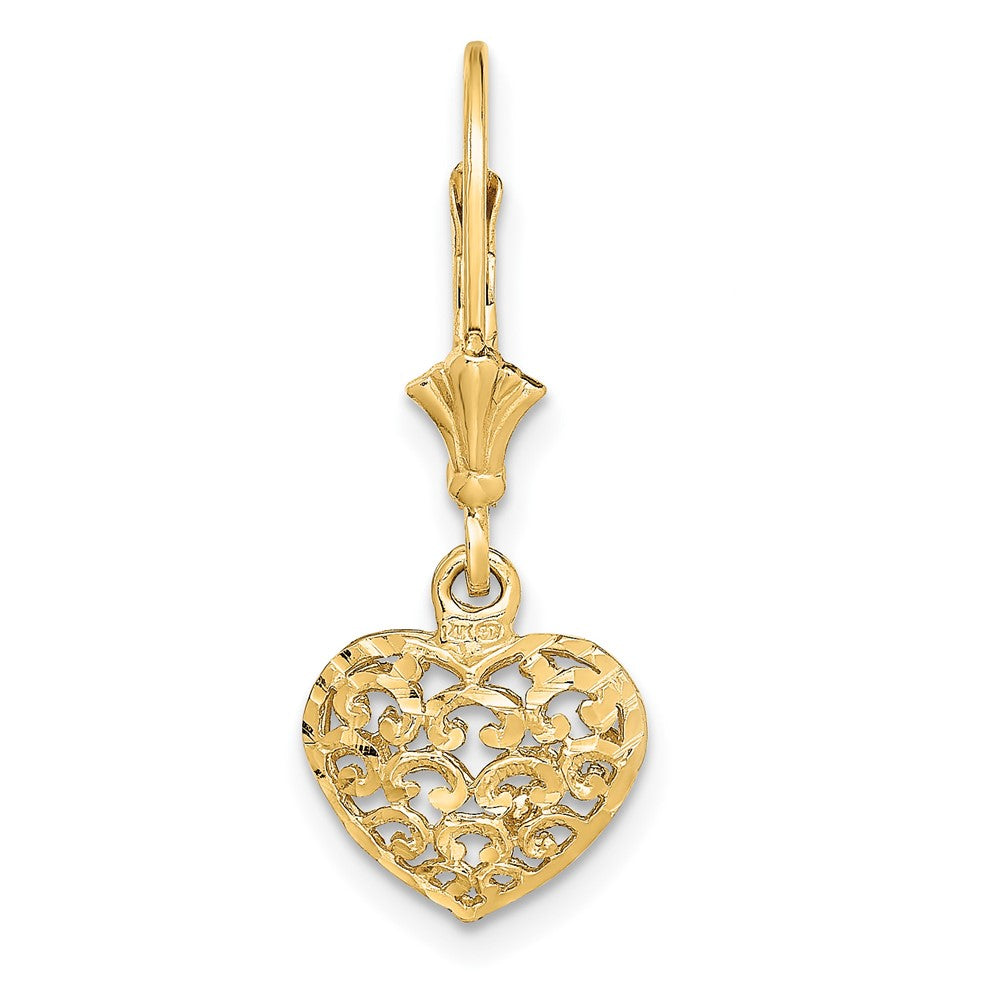 Single 14k Diamond-cut Mini Puffed Heart Leverback Earring
