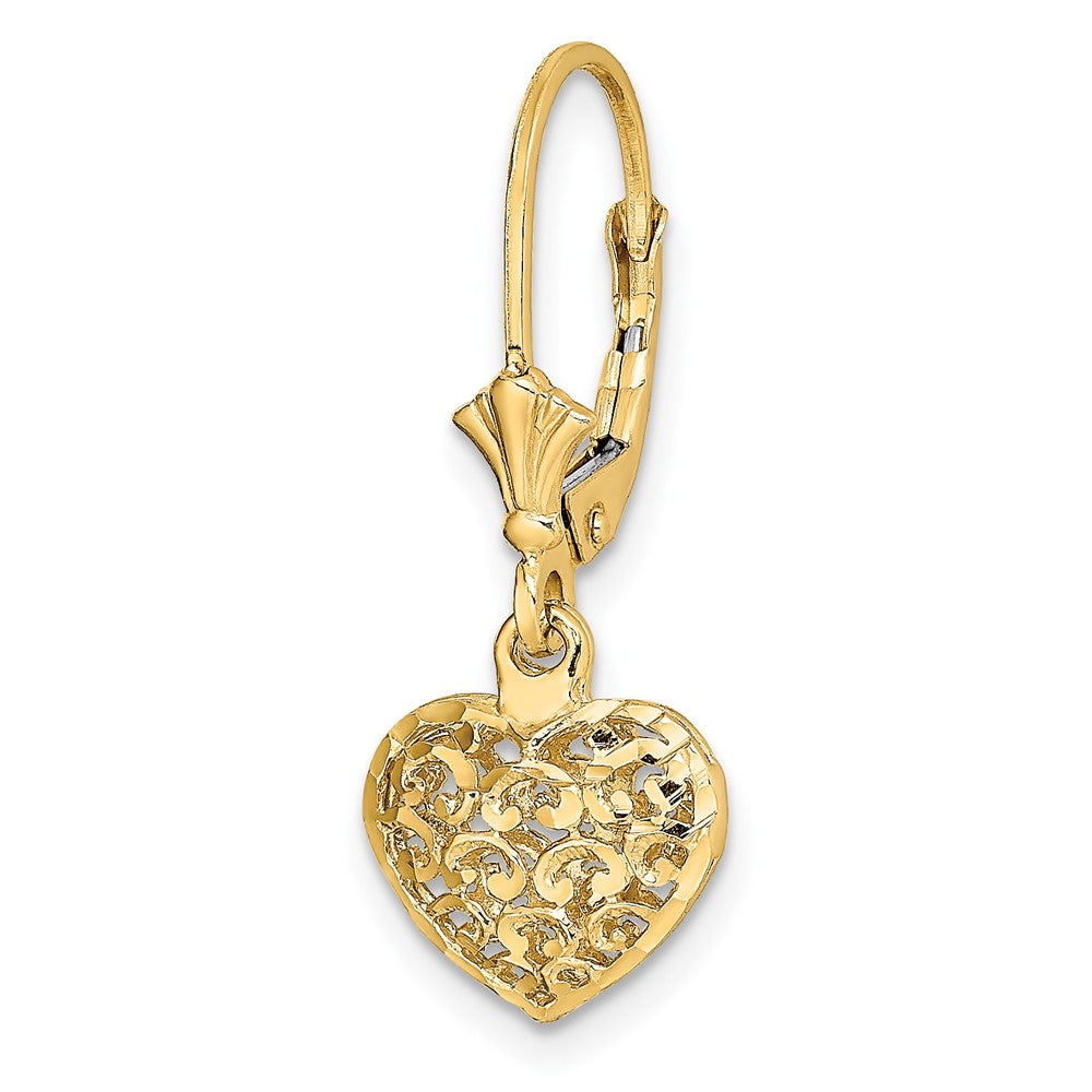 Single 14k Diamond-cut Mini Puffed Heart Leverback Earring
