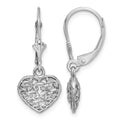 14K White Gold 3-D Mini D/C Puffed Heart Leverback Earrings