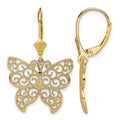 14K Butterfly w/ Beaded Filigree Wings Leverback Earrings