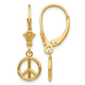 14K 3-D Peace Symbol Leverback Earrings