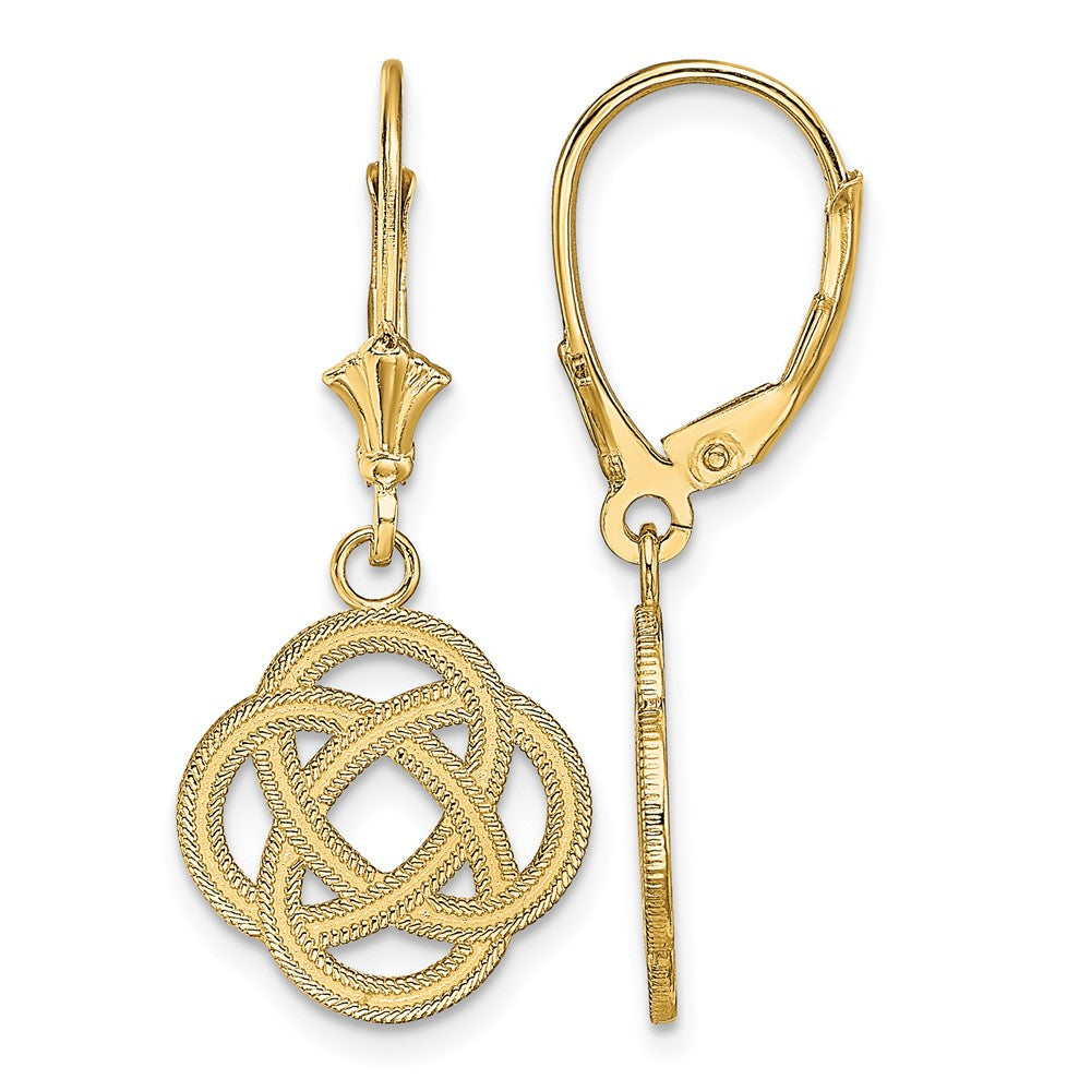14K Small Celtic Eternity Knot Circle Leverback Earrings