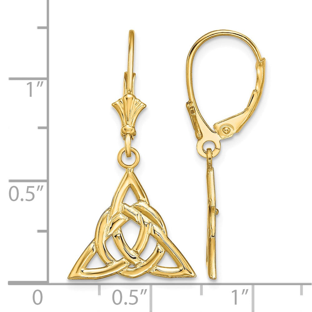 14K Small Celtic Trinity Knot Leverback Earrings