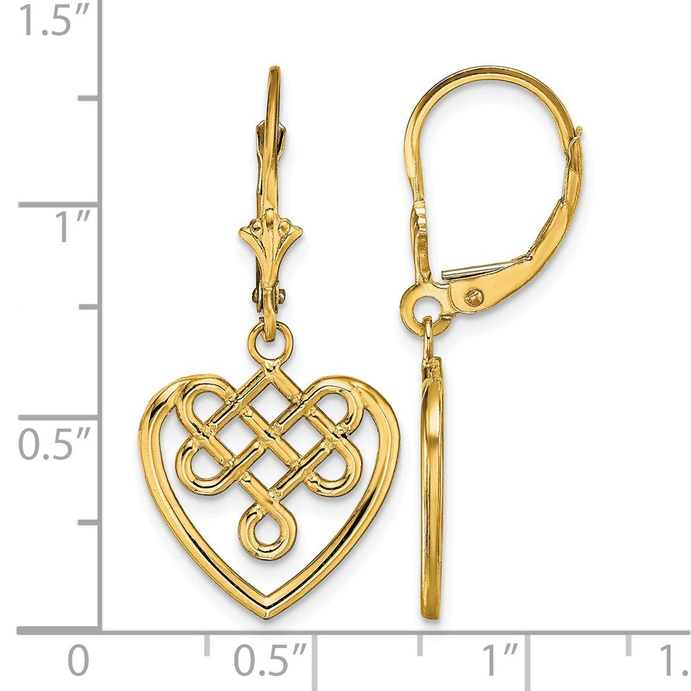 14K Celtic Knot Heart Leverback Earrings