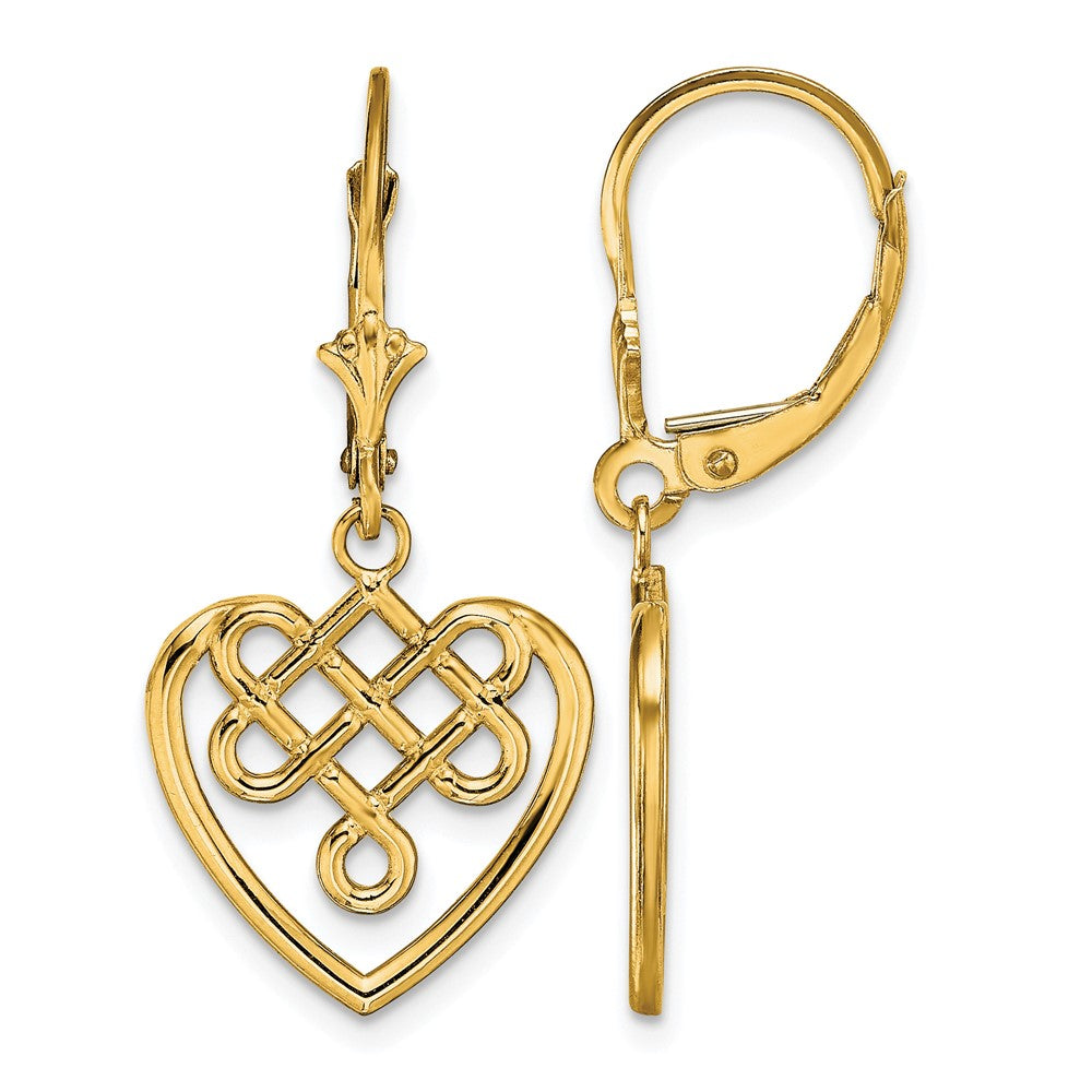 14K Celtic Knot Heart Leverback Earrings