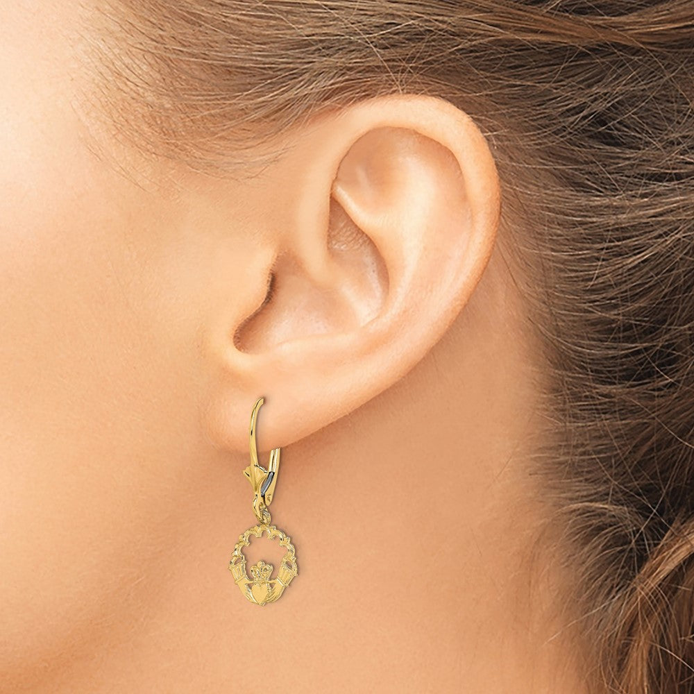 14k Polished Claddagh Leverback Earrings