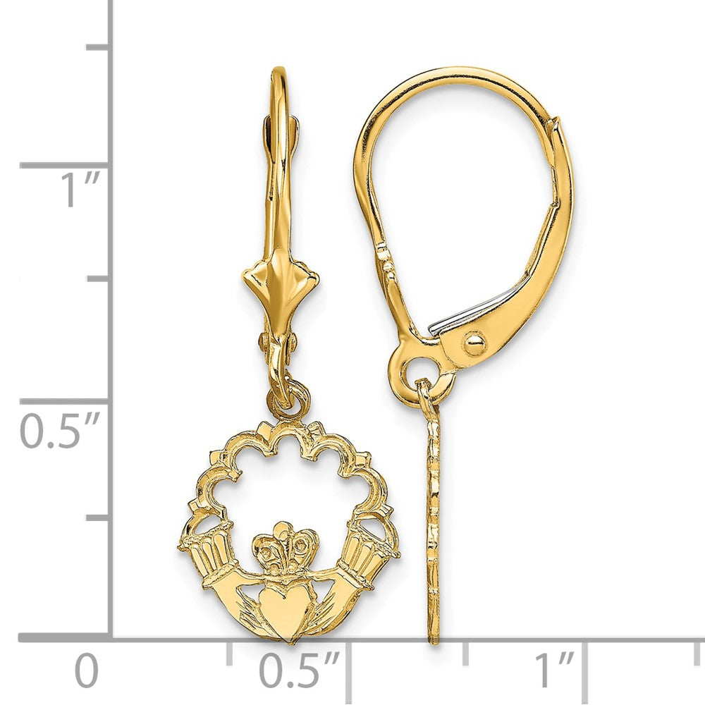 14k Polished Claddagh Leverback Earrings