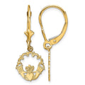 14k Polished Claddagh Leverback Earrings