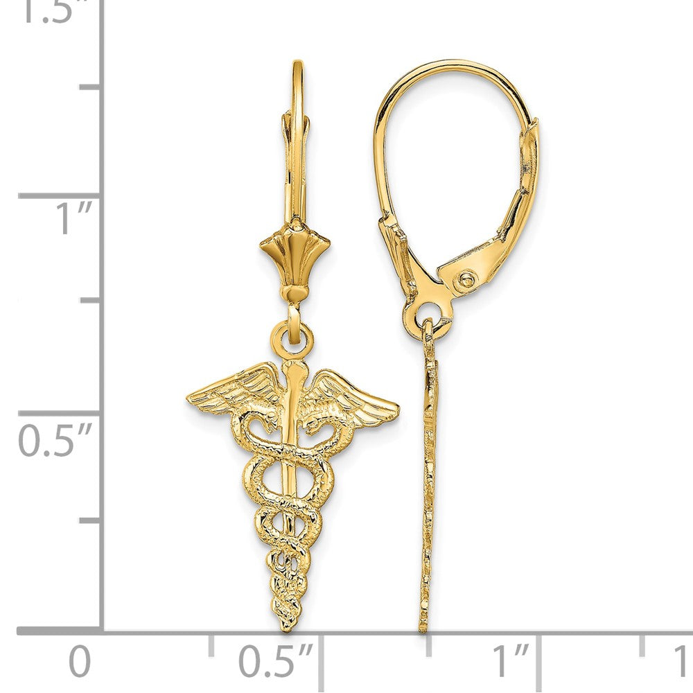 14K Caduceus Leverback Earrings
