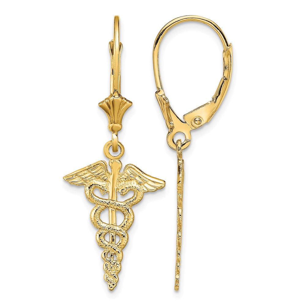 14K Caduceus Leverback Earrings