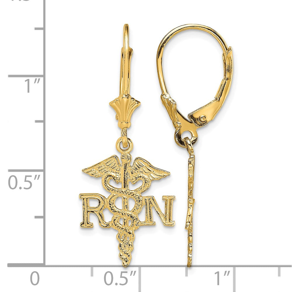 14K RN Caduceus Leverback Earrings