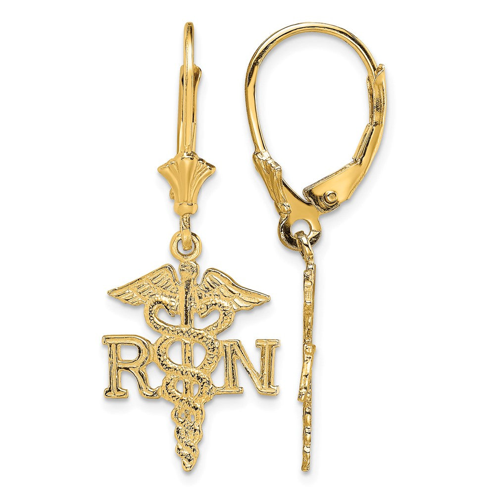 14K RN Caduceus Leverback Earrings